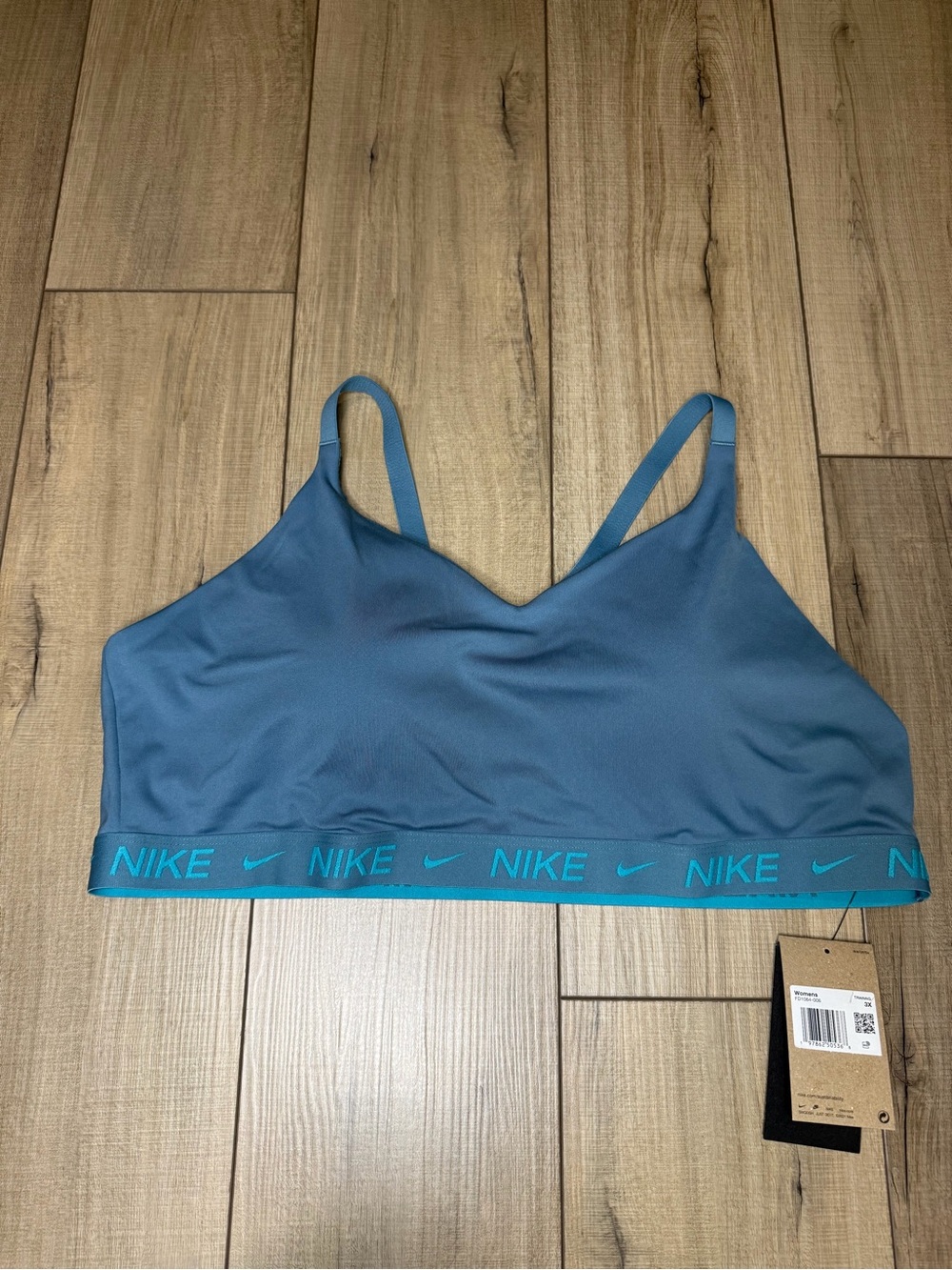 NWT Nike Training Sports Bra 3X Blue Teal Padded Longline Logo